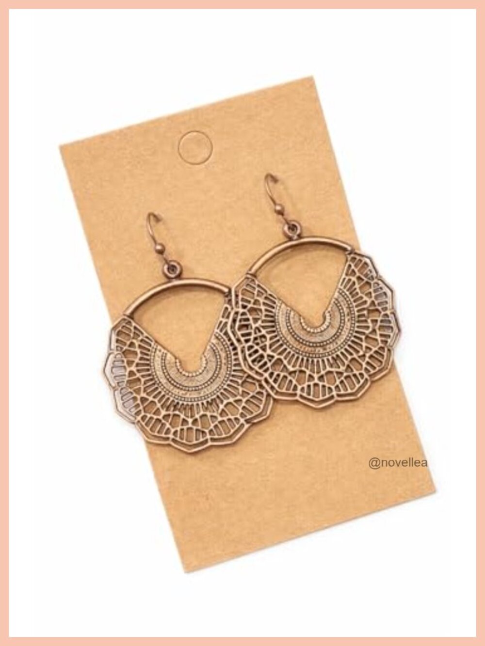 Antique Copper Filigree Hoop Dangle Earrings Lightweight Brass